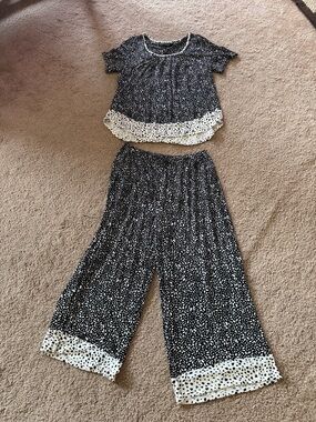 Simply Vera Vera Wang New Large Black and White Dot-Print Scoop Neck Pjs